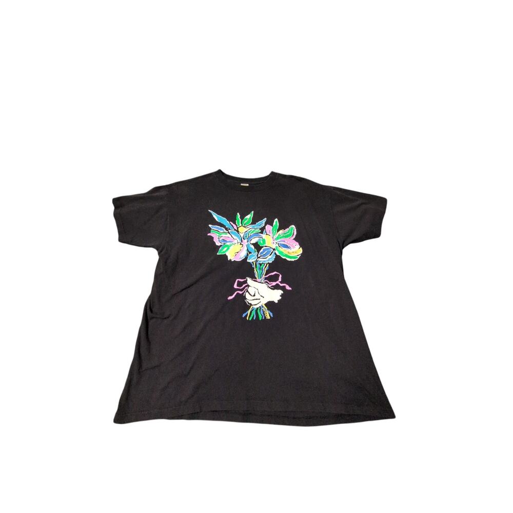 Vintage Distressed Single Stitch Danskin Black Graphic Art Tee Sz L/XL FLAW